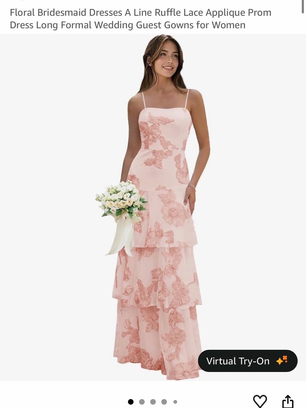 Floral Lace Applique Tiered A-Line Dress - Pink only worn once